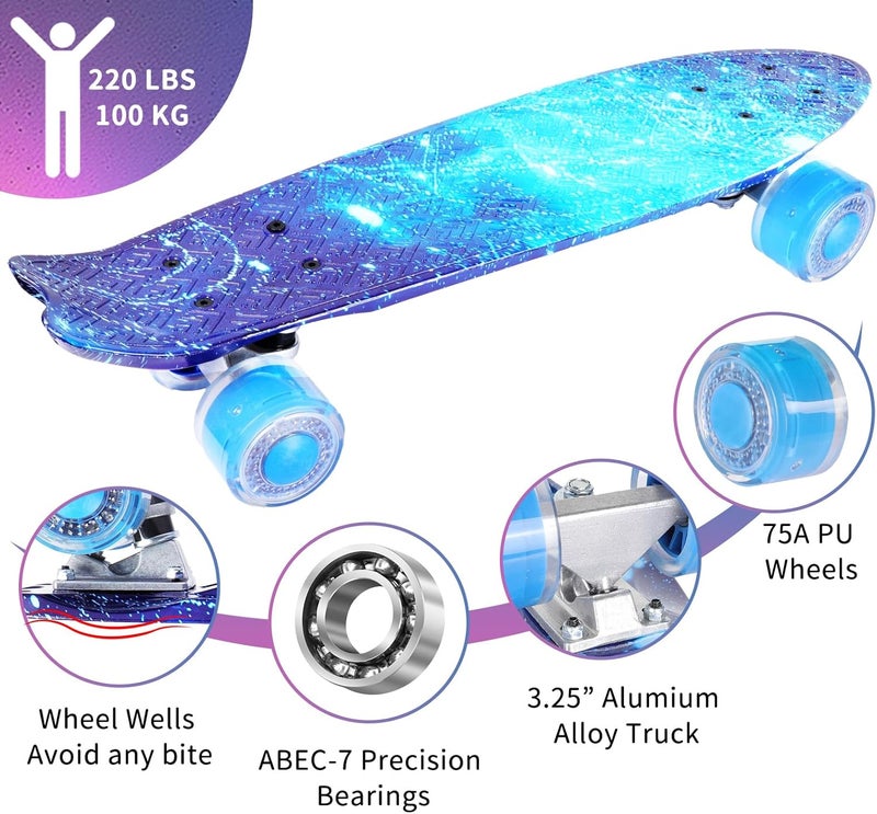 BELEEV 22 inch Skateboards for Kids, Cruiser Skateboard for Beginners Girls Boys Teens Adults, Mini Skateboards Classic Complete Skate Board with Skate T-Tool, Max Load 220 LBS - Image 5